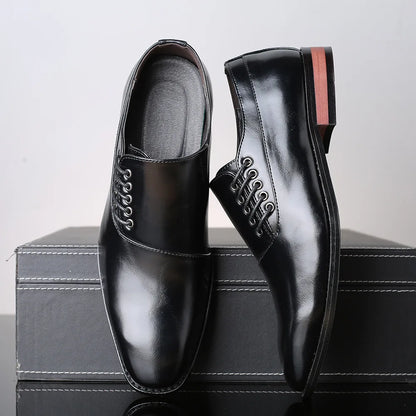Stylish Man Oxford Shoes Leather Lace Up Mens Business Casual Dress Shoe Fashion Wedding Party British Style Comfortable - Ellianto fashion Men's