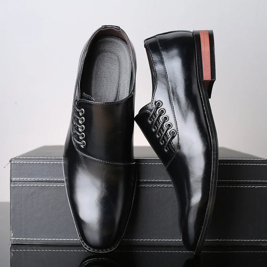 Stylish Man Oxford Shoes Leather Lace Up Mens Business Casual Dress Shoe Fashion Wedding Party British Style Comfortable - Ellianto fashion Men's