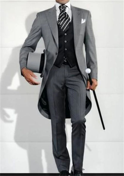 Italian Gentleman Style Wedding Man Long Tail Coat Groom Prom Tuxedos Formal Mens Suits terno masculino (Jacket +Pants +Vest) I - Ellianto fashion Men's