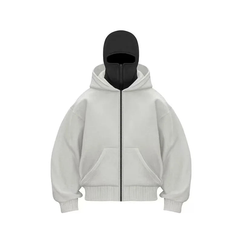 Men’s Balaclava Hoodie – Lightweight Y2K Gothic Harajuku Style with Double Hood, Zipper, and Mask for Winter Streetwear Comfort