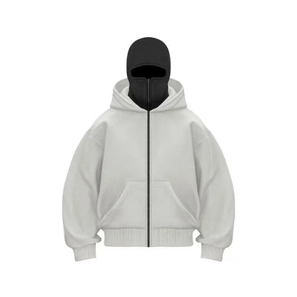 Men’s Balaclava Hoodie – Lightweight Y2K Gothic Harajuku Style with Double Hood, Zipper, and Mask for Winter Streetwear Comfort