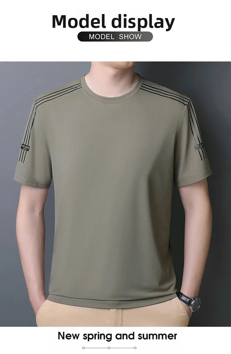 Summer Printed Ice Silk Men's T-shirt Sport Casual Running Fitness Breathable Short Sleeve Large Size Quick Dry Top - Ellianto fashion Men's