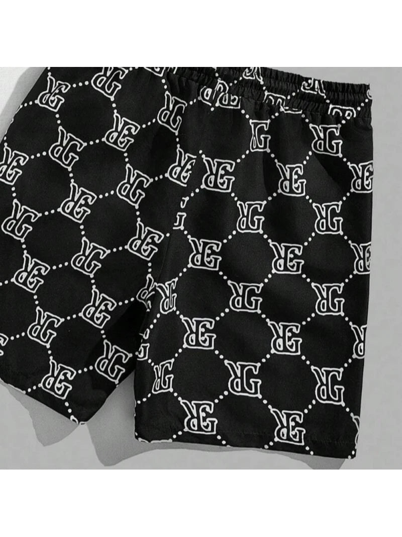 Set Men's Suit Retro Fashion Letters Printed Round Neck T-shirt Shorts Suit Comfortable And Breathable Men's Two-piece Suit - Ellianto fashion Men's