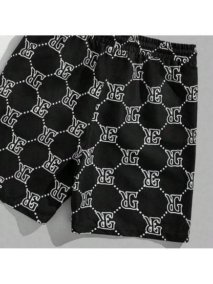 Set Men's Suit Retro Fashion Letters Printed Round Neck T-shirt Shorts Suit Comfortable And Breathable Men's Two-piece Suit - Ellianto fashion Men's
