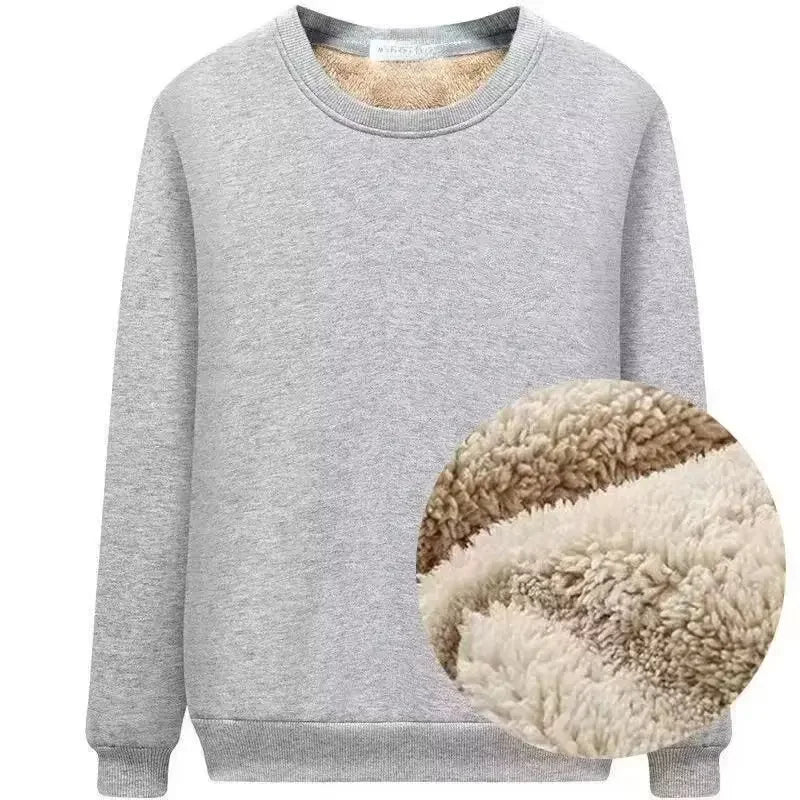 Thickened Fleece-Lined Men's Round Neck Sweatshirt Winter Warm Base Layer Top Innermen's Wear Clothes Loose Style Hoodies