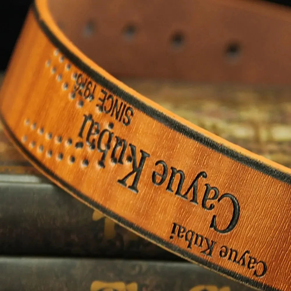 Men's Leather Belt Letter Print Luxury Classic Buckle Business Cowboy Vintage Waistband Alloy Belts - Ellianto fashion Men's