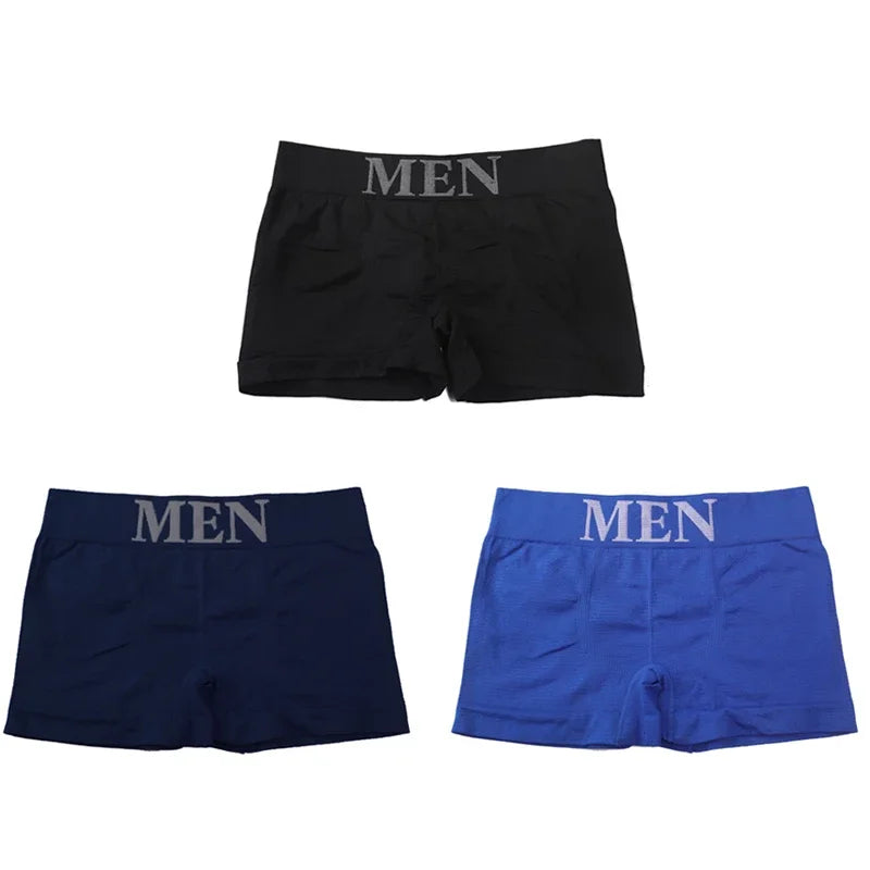 3Pcs/Lot Men's Panties Underwear Boxers Breathable Man Boxer Solid Underpants Comfortable Male Brand Shorts Black Blue Underwear - Ellianto fashion Men's