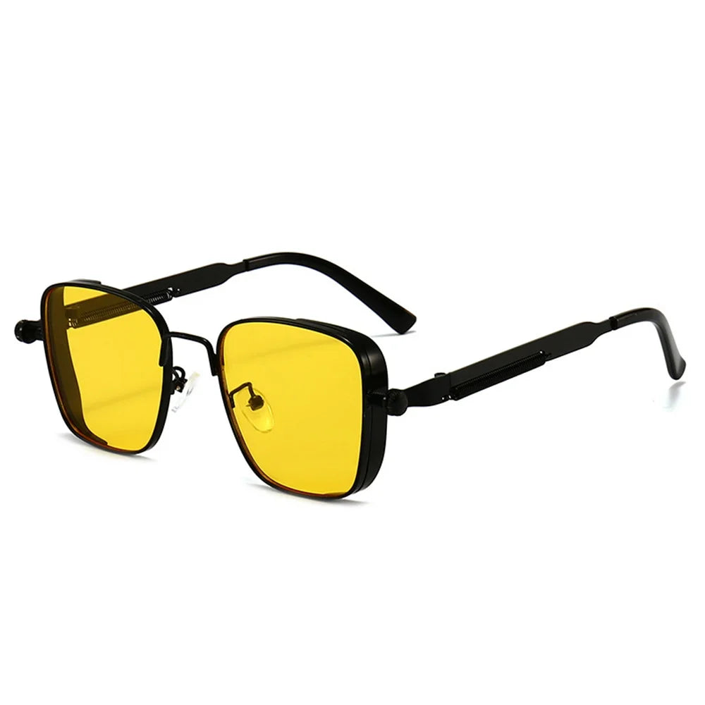 Men Driving Sunglasses Vintage Steampunk Square Sunglasses Metal Frame with Spring Hinges Women Eyepiece Trendy Driver Glasses - Ellianto fashion Men's