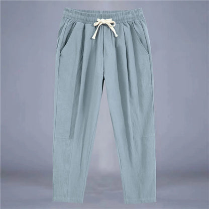 Men's Trousers Cotton Linen Fashion Casual Pants Solid Color Breathable Loose Shorts Straight Drawstring Pants Streetwear Men - Ellianto fashion Men's