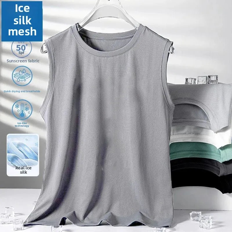 Ice Silk Men's Sports Set Quick Dry Basketball Uniform Summer Vest Shorts Gym Running One Piece Thin Male Fitness Outfit - Ellianto fashion Men's