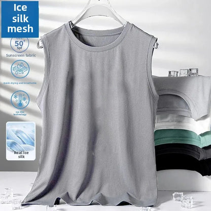 Ice Silk Men's Sports Set Quick Dry Basketball Uniform Summer Vest Shorts Gym Running One Piece Thin Male Fitness Outfit - Ellianto fashion Men's