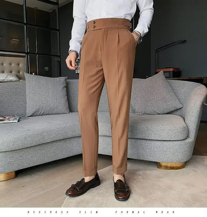 AutumnCasualTrousersMenStraight-LegNarrow-FitHigh-WaistedSlimsBritishStyleSuit Pants BusinessAttire - Ellianto fashion Men's