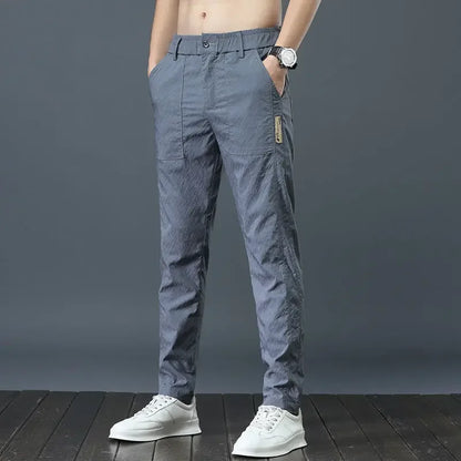 Men's Summer Thin Casual Pants Breathable Ice Silk Elastic Straight-leg Loose-fit Quick Dry Pants Trendy Versatile Long - Ellianto fashion Men's