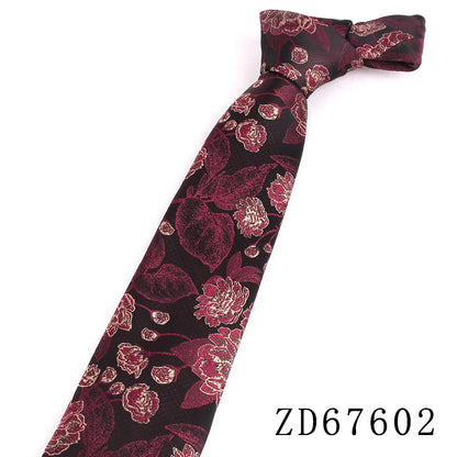 NEW 8cm Wide Tie For Man Jacquard Necktie Luxury Flower Business Neck Tie Suit Cravat Dark Red Ties For Wedding Party Men Gift - Ellianto fashion Men's