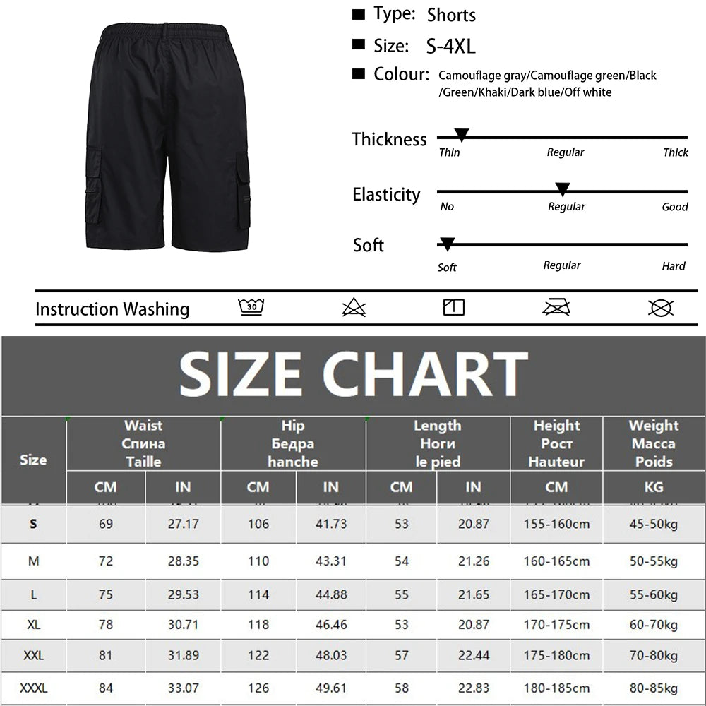 Men's Cargo Shorts Big Size Sports Knee Shorts Classic Short Pants Streetwear Straight Loose Work Casual Street Shorts - Ellianto fashion Men's