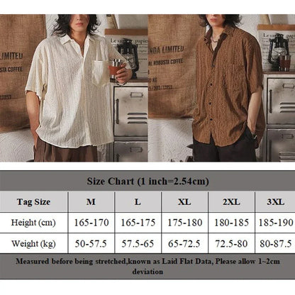 2025 Men Casual Loose Hollow Out Short Sleeve Shirts with pockets Retro Fashion Vacation/Daily All-Match Tops Solid Color - Ellianto fashion Men's