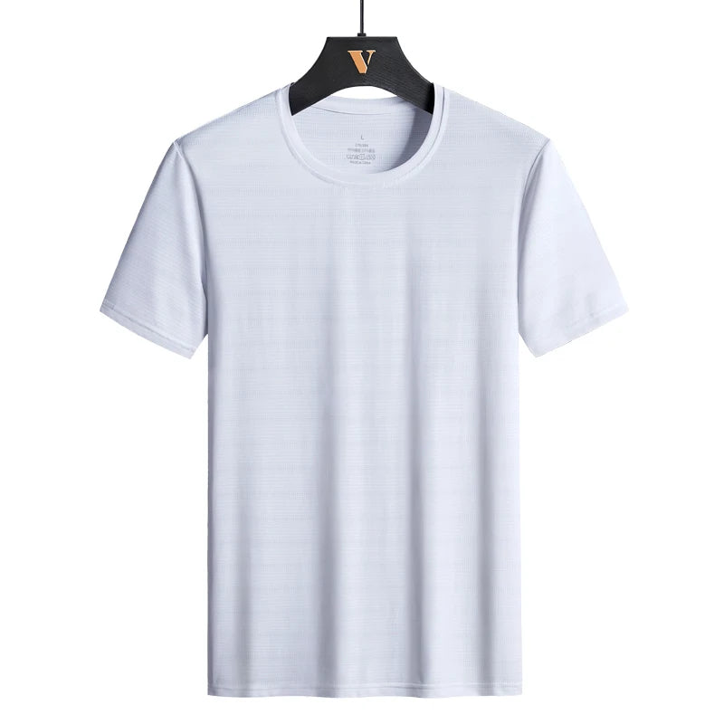 CHRLCK Plus Size Summer Ice Silk Short Sleeve T-Shirt Men's Loose Thin Sports T-shirt For Seniors Outdoor Fitness Casual T-shirt - Ellianto fashion Men's