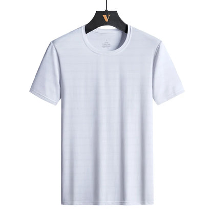 CHRLCK Plus Size Summer Ice Silk Short Sleeve T-Shirt Men's Loose Thin Sports T-shirt For Seniors Outdoor Fitness Casual T-shirt - Ellianto fashion Men's