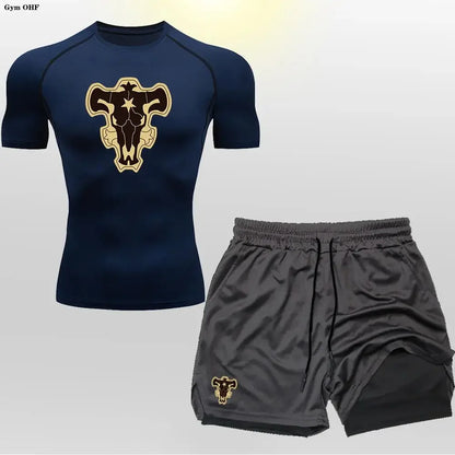 New Gym Shorts Men Double-Deck Workout 2 In 1 Quick Dry Compression T Shirt Suit Outdoors Running Tracksuit Jogging
