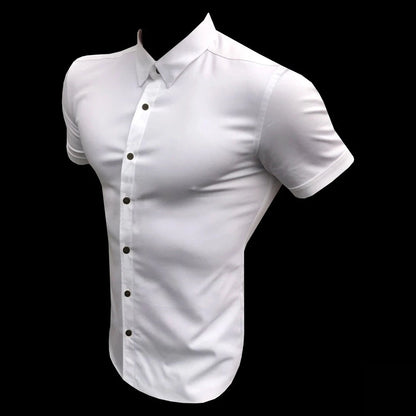 Summer Fashion Super Slim Fit Short Sleeve Shirts Men Classic Casual Dress Shirt Male Hipster Relaxed Luxe Formal Shirt - Ellianto fashion Men's