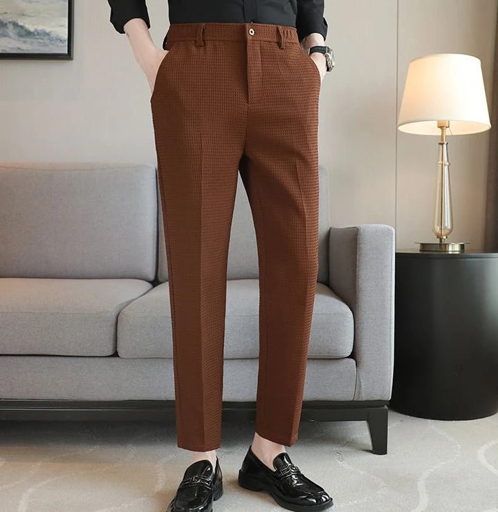 Trousers For Men Social Tailoring Slim Fit Khaki Business Waffle Tressed Work Wear Man Suits Pants Luxury Luxury Spring Clothes - Ellianto fashion Men's