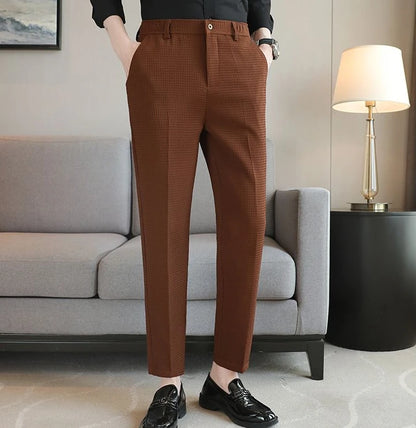 Trousers For Men Social Tailoring Slim Fit Khaki Business Waffle Tressed Work Wear Man Suits Pants Luxury Luxury Spring Clothes - Ellianto fashion Men's