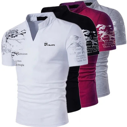 Men's Polo Shirt Golf Shirt Graphic Prints V Neck Outdoor Street Short Sleeves Print Clothing Sports Fashion Streetwear Designer - Ellianto fashion Men's