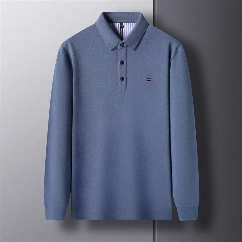 2025 New Men's Casual and Fashionable Embroidered Long Sleeved Polo Shirt Comfortable Breathable and Versatile Summer Top - Ellianto fashion Men's