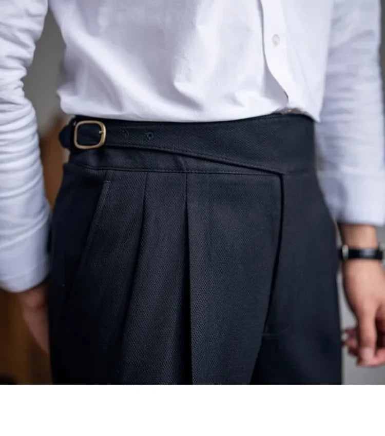 High Waist Straight Leg Casual Men's Trousers Italian Neapolitan Style Versatile Long Pants British Retro Suiting - Ellianto fashion Men's