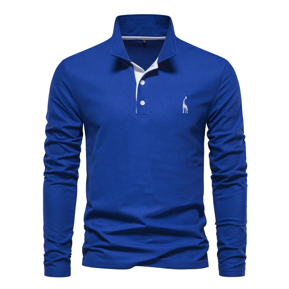 AIOPESON Deer Embroidery Men's Polo Shirts Solid Color Long Sleeve Polo Shirts for Men New Spring Social Business Polos Male - Ellianto fashion Men's