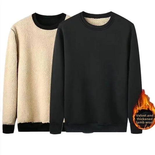 Thickened Fleece-Lined Men's Round Neck Sweatshirt Winter Warm Base Layer Top Innermen's Wear Clothes Loose Style Hoodies