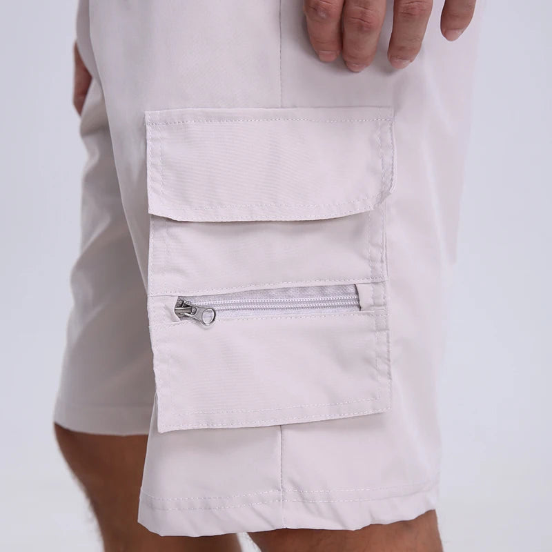 Men's Tactical Shorts Summer Casual Cargo Shorts Knee-length Multi-pockets Elastic Waist Work Hiking Overalls Short Pants Male - Ellianto fashion Men's