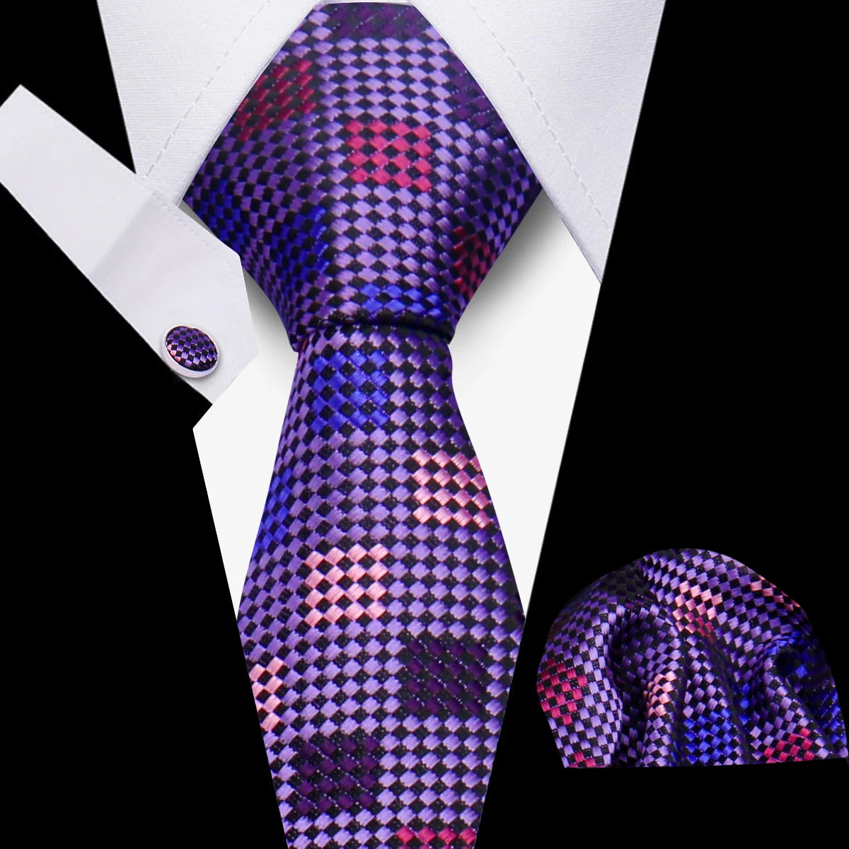 Tie Men Business Necktie Set Classic Plaid Cufflinks Handkerchief For Suit Wedding High Quality 3pcs Ties Sets Formal Gravata - Ellianto fashion Men's