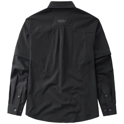 Men's Techwear Button Up Shirt Oversized Streetwear Harajuku Hip Hop Shirts Detachable Sleeve Black Tooling Button Up Blouse - Ellianto fashion Men's