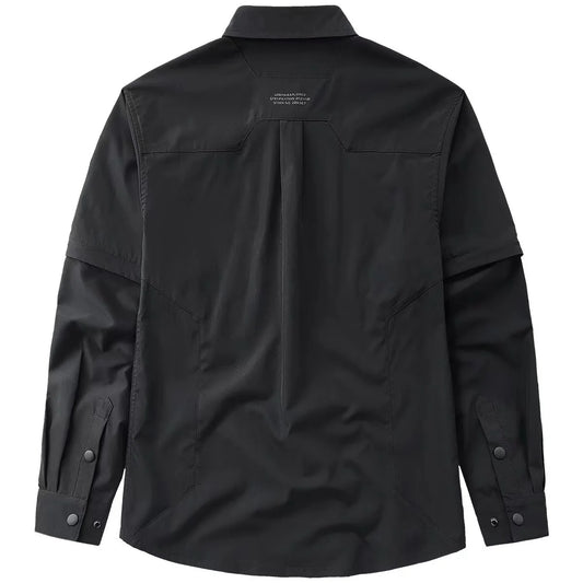 Men's Techwear Button Up Shirt Oversized Streetwear Harajuku Hip Hop Shirts Detachable Sleeve Black Tooling Button Up Blouse - Ellianto fashion Men's