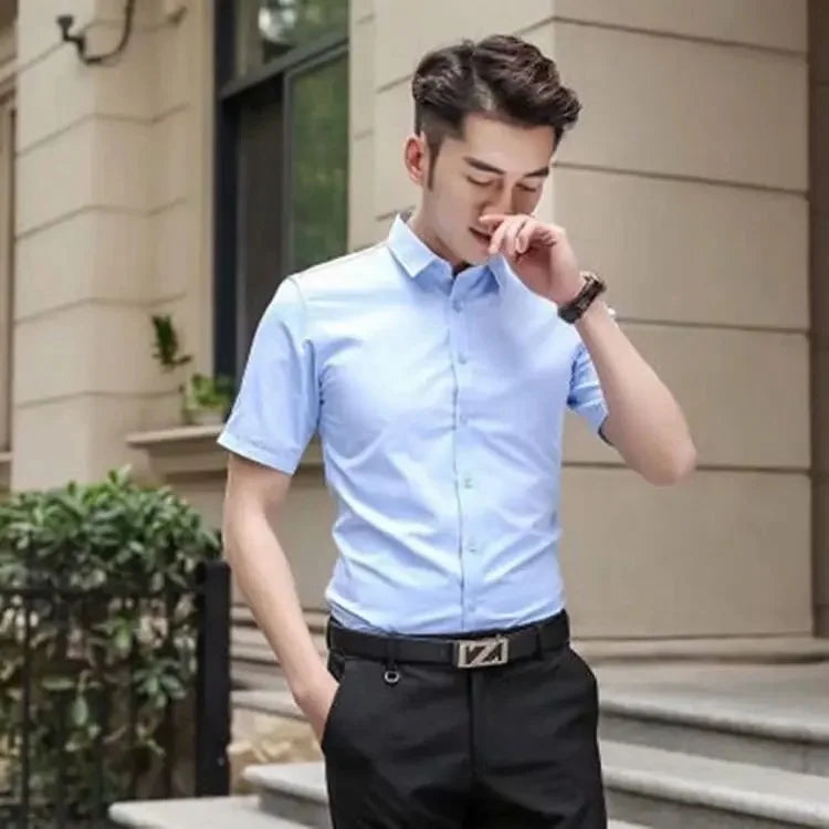 Men’s Casual Stand-Collar Shirt – Quick-Dry, Slim-Fit Comfort for Effortless Summer Style and Professional Confidence