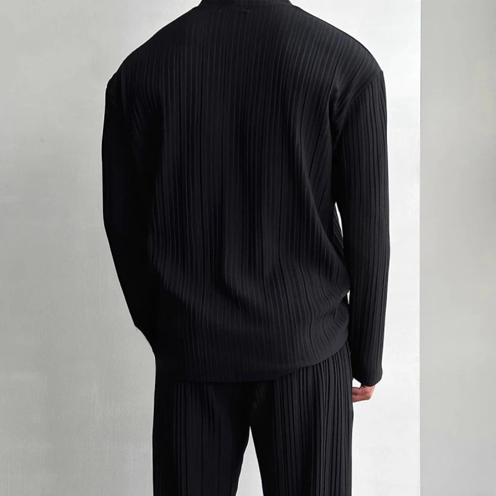 Mens Striped Sexy Solid Color V-Neck Knitted Long Sleeves Sweater Pants Autumn Casual Fashion Two-Piece Set Men’s Clothing 2024 - Ellianto fashion Men's