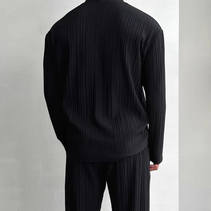 Mens Striped Sexy Solid Color V-Neck Knitted Long Sleeves Sweater Pants Autumn Casual Fashion Two-Piece Set Men’s Clothing 2024 - Ellianto fashion Men's