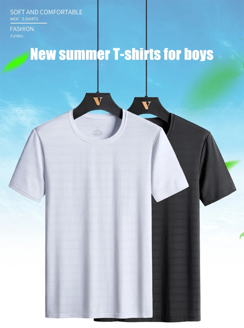 CHRLCK Plus Size Summer Ice Silk Short Sleeve T-Shirt Men's Loose Thin Sports T-shirt For Seniors Outdoor Fitness Casual T-shirt - Ellianto fashion Men's