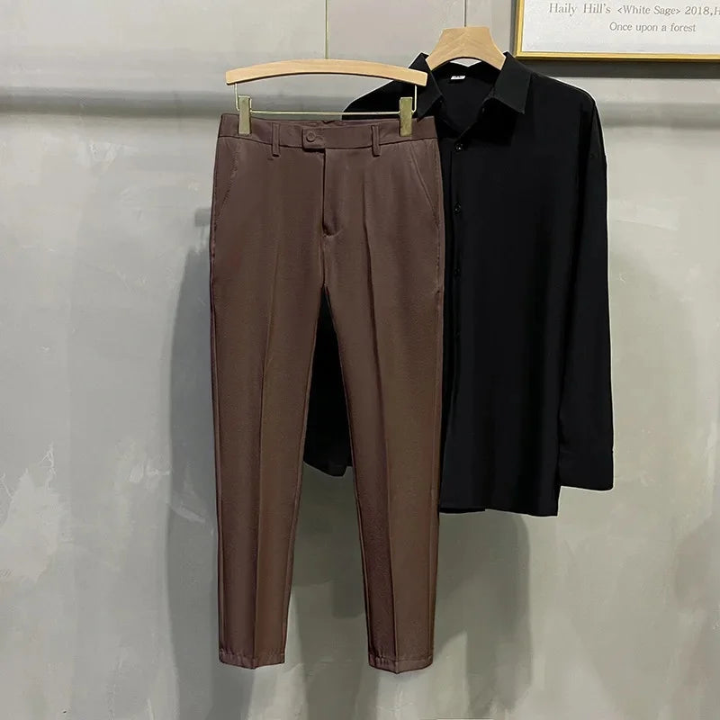Men's Business Casual Pants Long Trousers Spring Summer Youth Slim Fit Suit Pants Spring Small Foot No Ironing Thin Pants - Ellianto fashion Men's