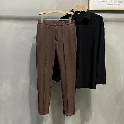 Men's Business Casual Pants Long Trousers Spring Summer Youth Slim Fit Suit Pants Spring Small Foot No Ironing Thin Pants - Ellianto fashion Men's