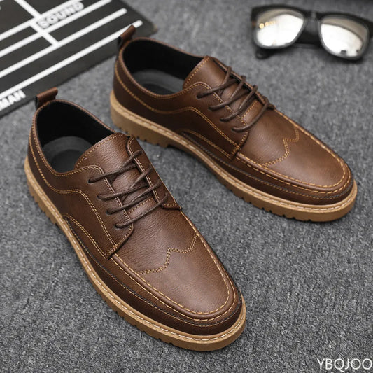 Men's Casual Leather Shoes Trendy Summer Breathable Black Work Shoes Casual Classic Fashion Formal Comfortable Flat Shoes - Ellianto fashion Men's
