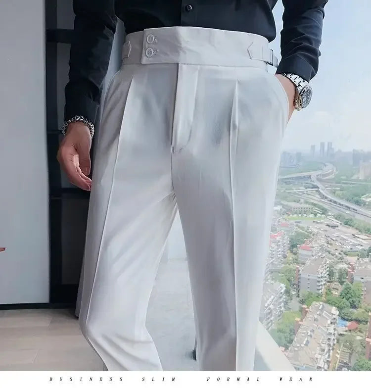AutumnCasualTrousersMenStraight-LegNarrow-FitHigh-WaistedSlimsBritishStyleSuit Pants BusinessAttire - Ellianto fashion Men's