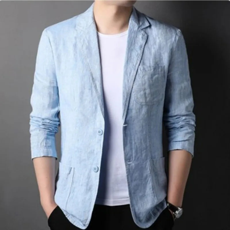 Fashion Coat Men's Linen Blazer Spring Autumn Cotton Jacket Solid Slim Casual Business Suit Male Tops European-style Dress - Ellianto fashion Men's