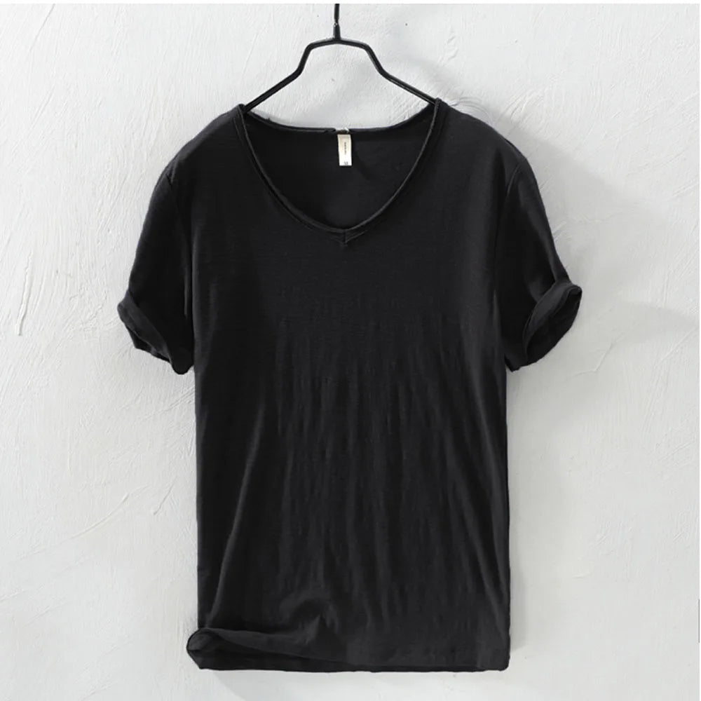 New Mens T Shirt Pure Color V Collar Short Sleeved Tops Tees Men T-Shirt 10colors slim Man T-Shirts Fitness For Male Clothes - Ellianto fashion Men's