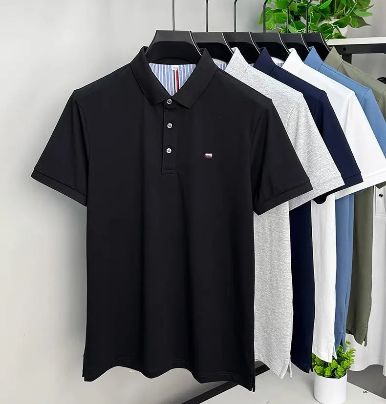 High end summer ice silk breathable short sleeve POLO shirt men's fashion brand classic embroidery business casual Paul T-shirt - Ellianto fashion Men's