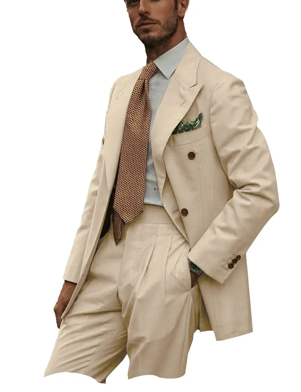 New Solid Color Linen Men's Suit 2 Pieces Fashion Business Casual Summer Elegant Prom Wedding Groom Tuxedos High Quality Suits - Ellianto fashion Men's