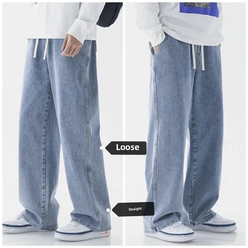 Loose Straight Leg Men's Jeans Summer Trendy Casual Versatile Handsome New Style Long Pants Clothing Matching - Ellianto fashion Men's