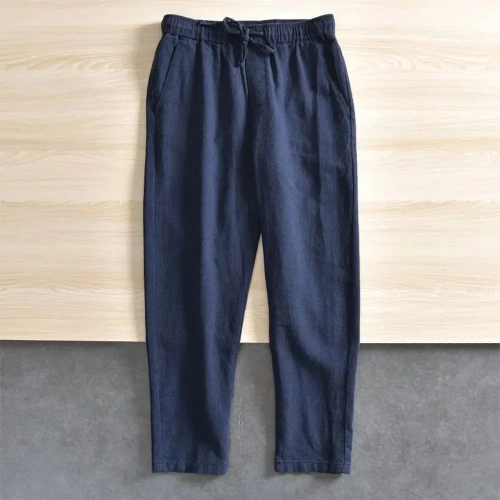 Men's Cotton Linen Casual Pants Baggy Streetwear Men Joggers Sports Trousers Solid Color Long Straight Trendy Pants for Men - Ellianto fashion Men's