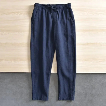 Men's Cotton Linen Casual Pants Baggy Streetwear Men Joggers Sports Trousers Solid Color Long Straight Trendy Pants for Men - Ellianto fashion Men's
